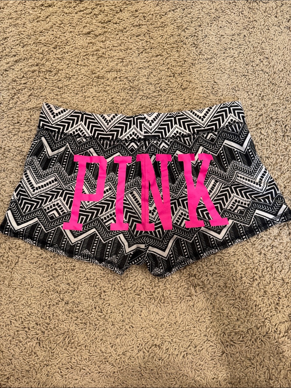 PINK Victoria's Secret Black & White Geometric Shorts with Hot Pink Logo